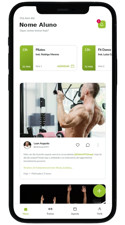 Aplicativo Motion Fit com agenda, comunidade e treinos